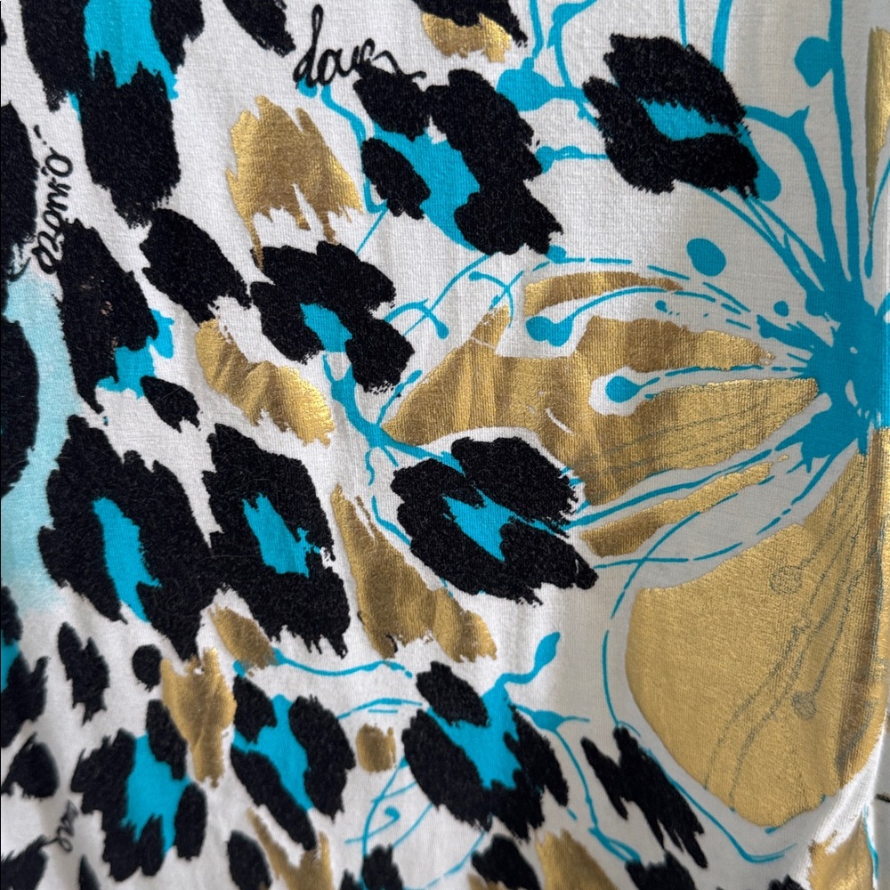 Caché Vintage Rare Multicolor Animal Print Top w/ Gold Metallic Embellishments - Picture 5 of 11